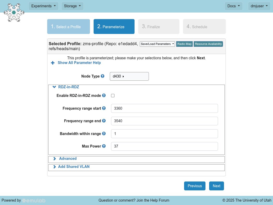 RDZ-in-RDZ Experiment Parameters
